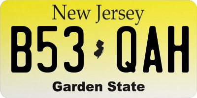 NJ license plate B53QAH
