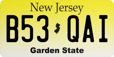 NJ license plate B53QAI