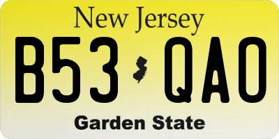 NJ license plate B53QAO