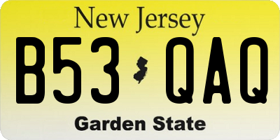 NJ license plate B53QAQ