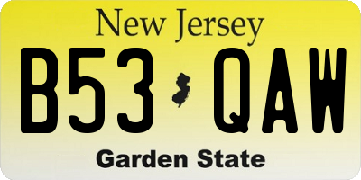 NJ license plate B53QAW