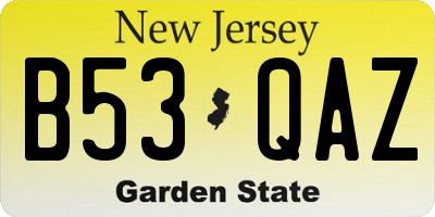 NJ license plate B53QAZ