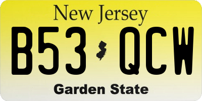 NJ license plate B53QCW