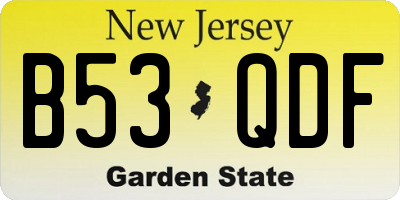 NJ license plate B53QDF