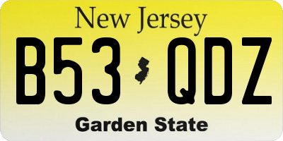NJ license plate B53QDZ
