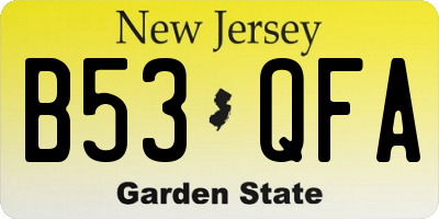 NJ license plate B53QFA