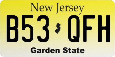 NJ license plate B53QFH