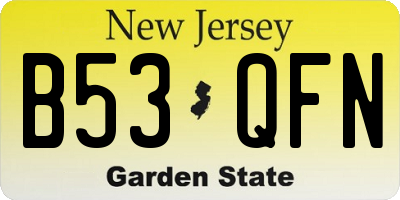 NJ license plate B53QFN