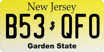 NJ license plate B53QFO