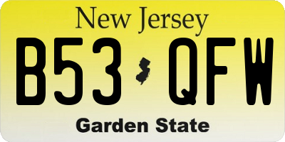 NJ license plate B53QFW