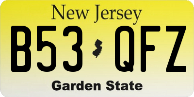 NJ license plate B53QFZ