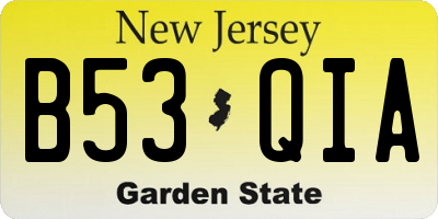 NJ license plate B53QIA