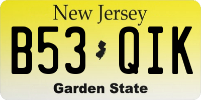 NJ license plate B53QIK