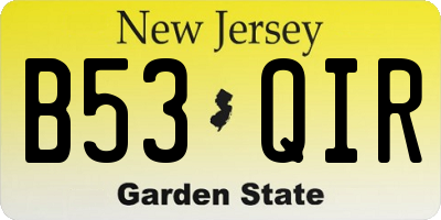 NJ license plate B53QIR