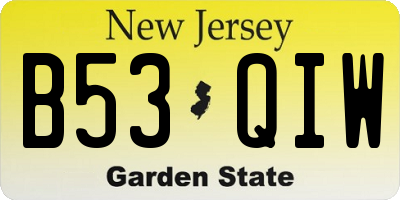 NJ license plate B53QIW