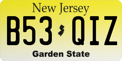 NJ license plate B53QIZ