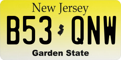NJ license plate B53QNW
