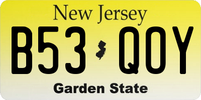 NJ license plate B53QOY