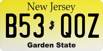 NJ license plate B53QOZ
