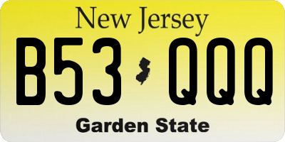 NJ license plate B53QQQ
