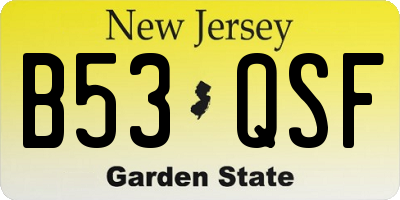 NJ license plate B53QSF