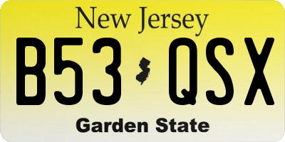 NJ license plate B53QSX