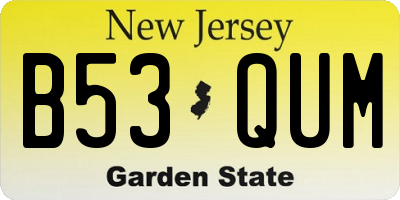 NJ license plate B53QUM