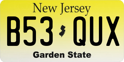 NJ license plate B53QUX
