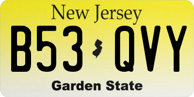 NJ license plate B53QVY