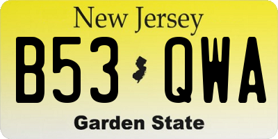 NJ license plate B53QWA
