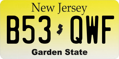 NJ license plate B53QWF