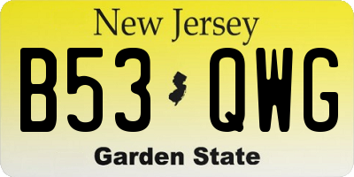 NJ license plate B53QWG
