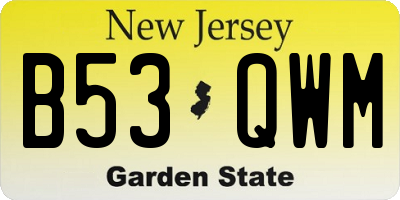 NJ license plate B53QWM