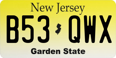 NJ license plate B53QWX