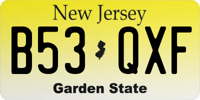 NJ license plate B53QXF
