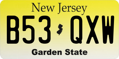 NJ license plate B53QXW
