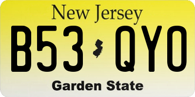 NJ license plate B53QYO