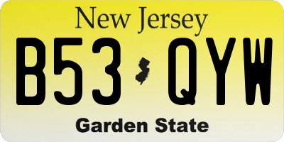 NJ license plate B53QYW