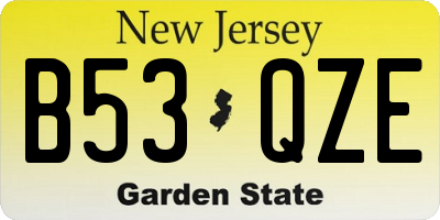 NJ license plate B53QZE