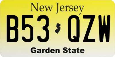 NJ license plate B53QZW