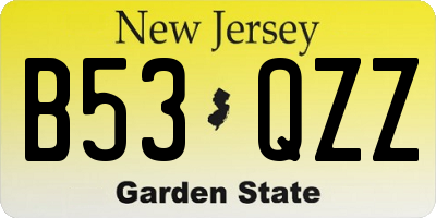 NJ license plate B53QZZ