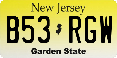 NJ license plate B53RGW