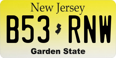 NJ license plate B53RNW