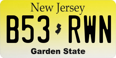 NJ license plate B53RWN