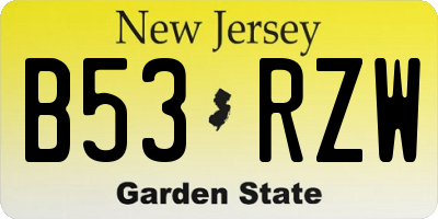 NJ license plate B53RZW