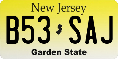 NJ license plate B53SAJ