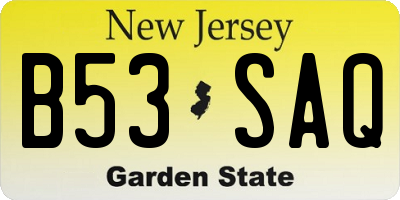 NJ license plate B53SAQ