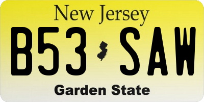 NJ license plate B53SAW