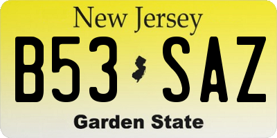 NJ license plate B53SAZ