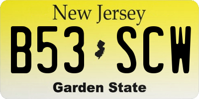 NJ license plate B53SCW